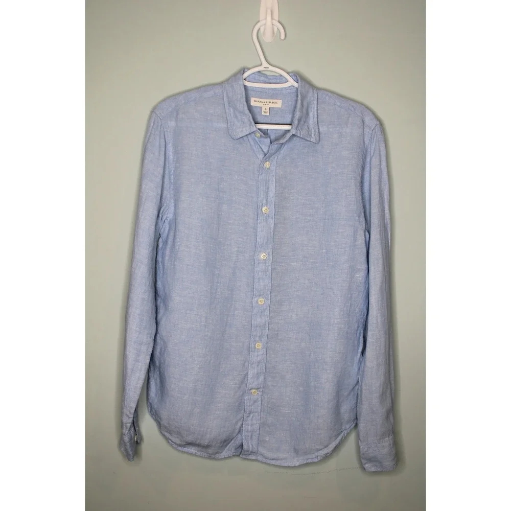 Banana Republic Slim Fit Linen Shirt Mens Small Light Blue Long Sleeve 804341